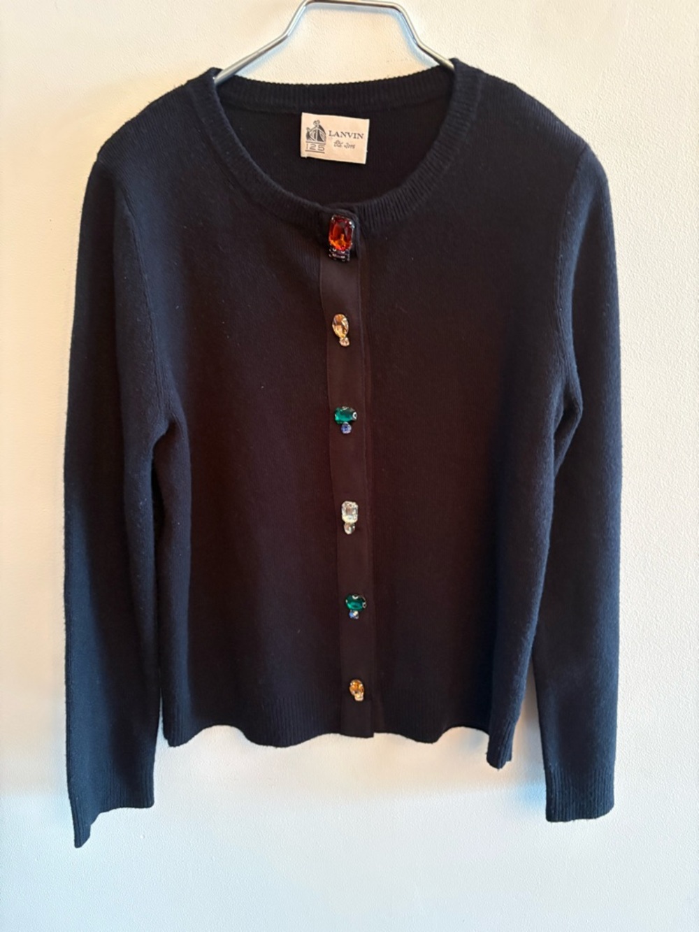 Lanvin Black Jewel-Button Cashmere Wool Blend Cardigan size medium